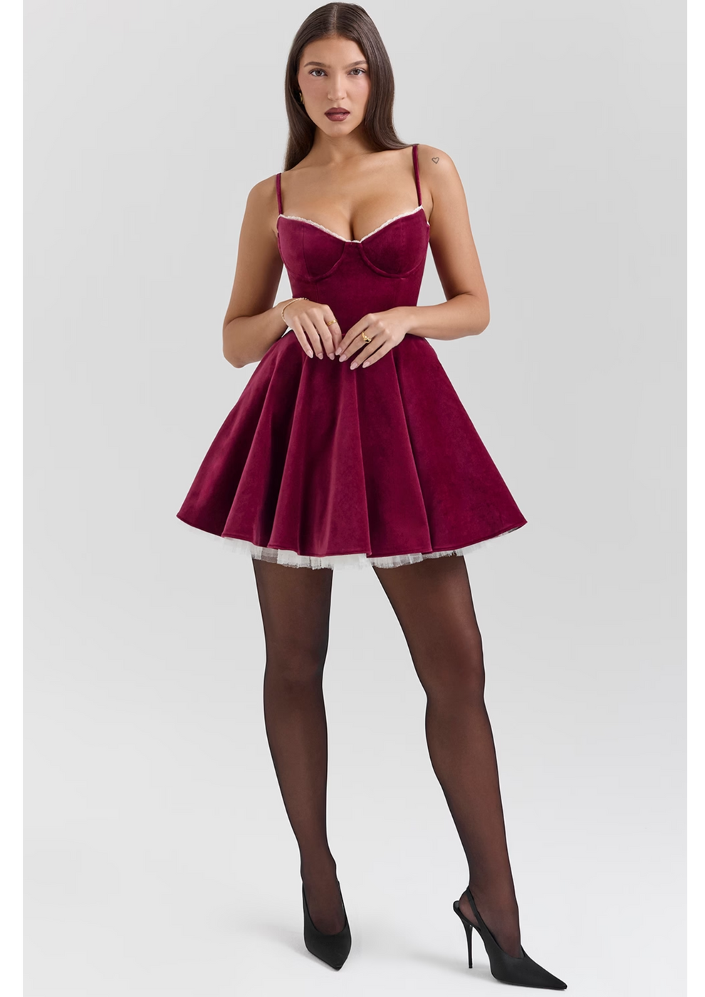 Burgundy velvet mini dress