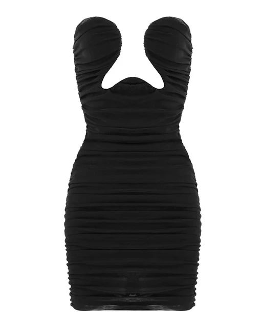 Bandeau Ruched Cup Detail Mini Dress