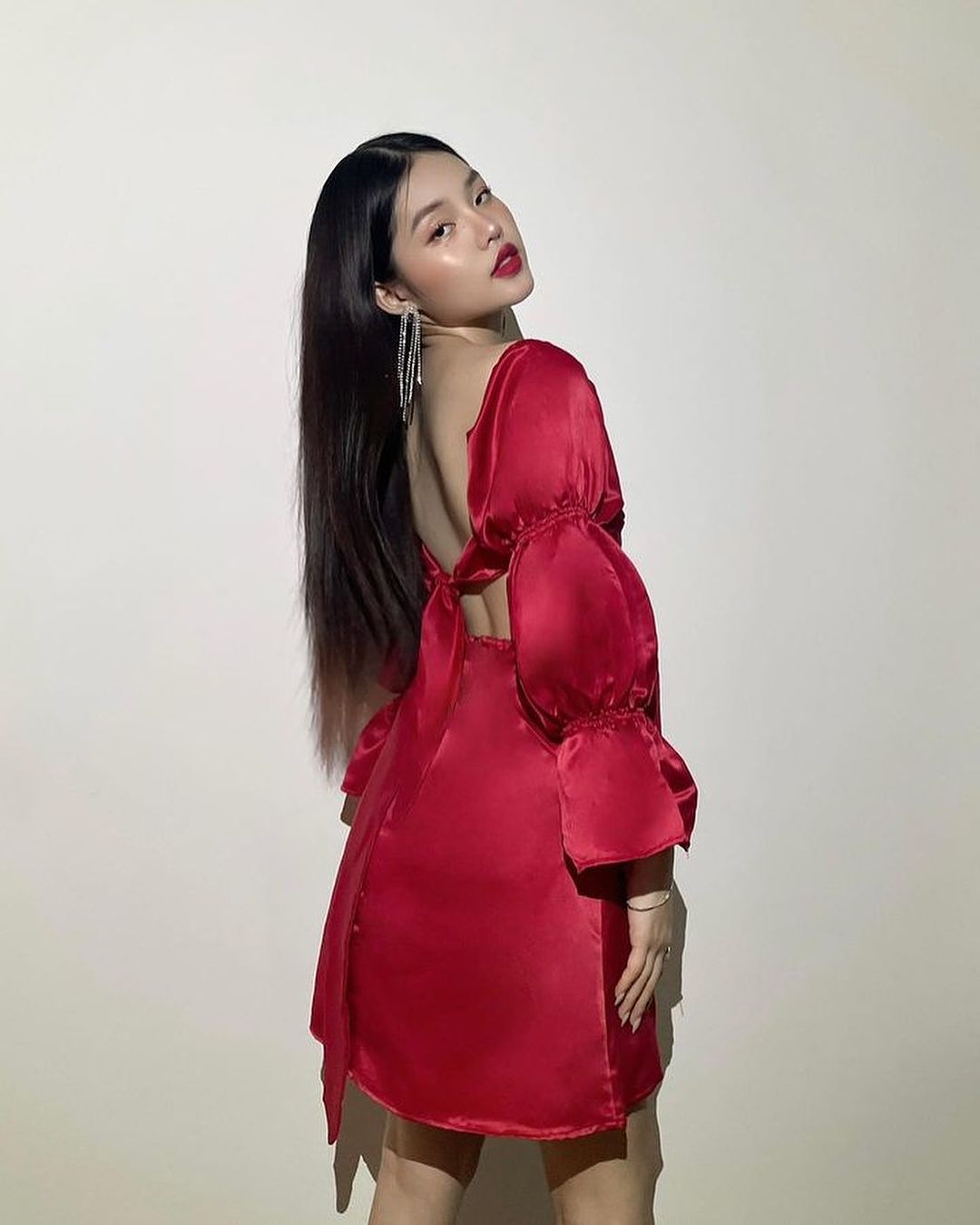 Red satin mini dress