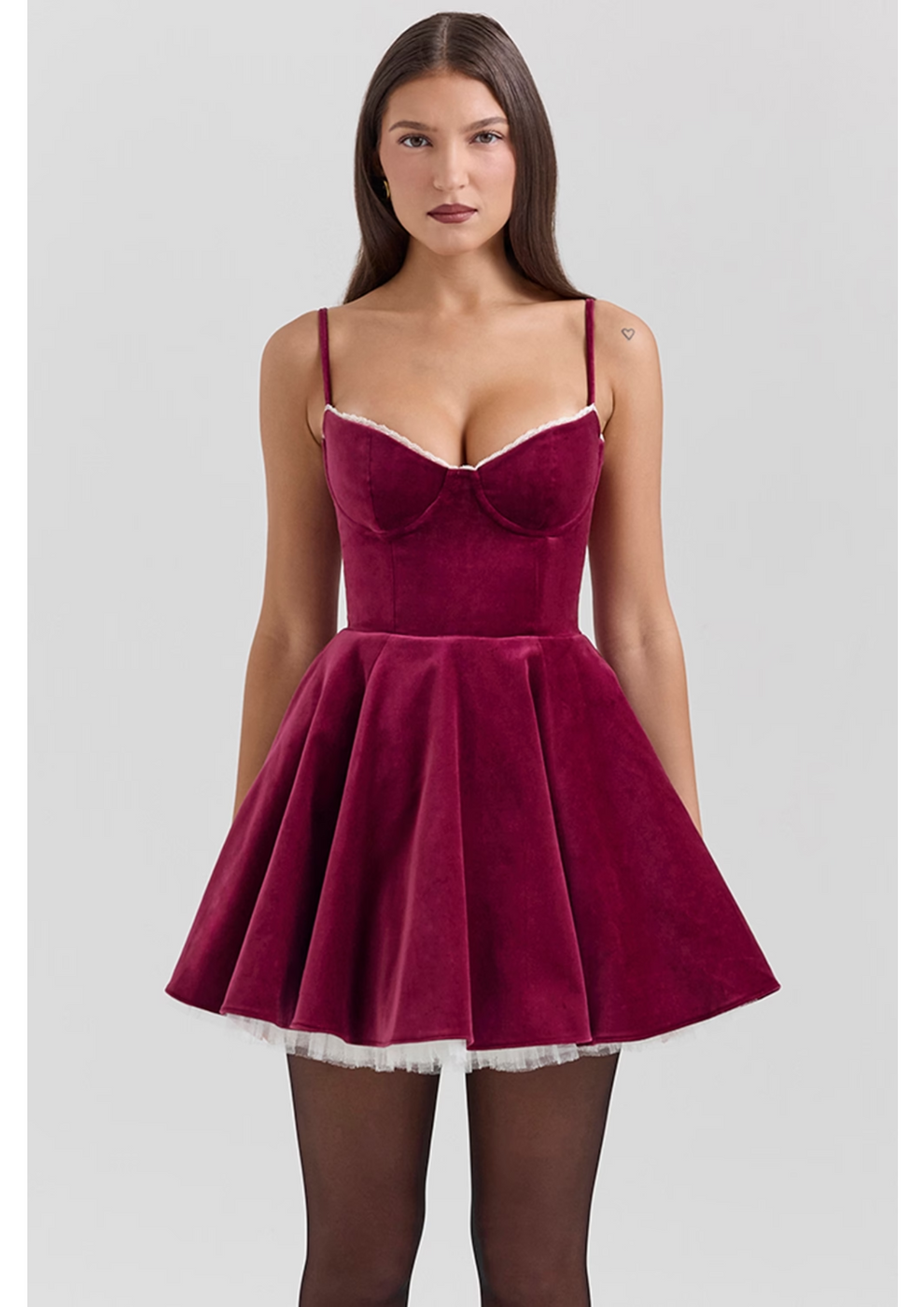 Burgundy velvet mini dress