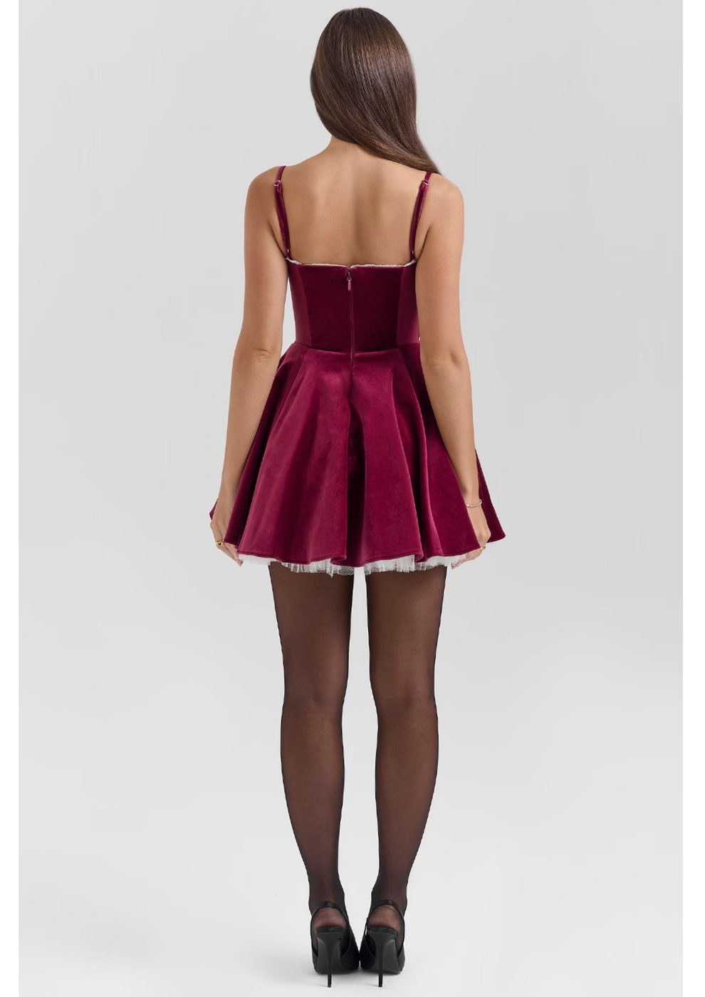 Burgundy velvet mini dress