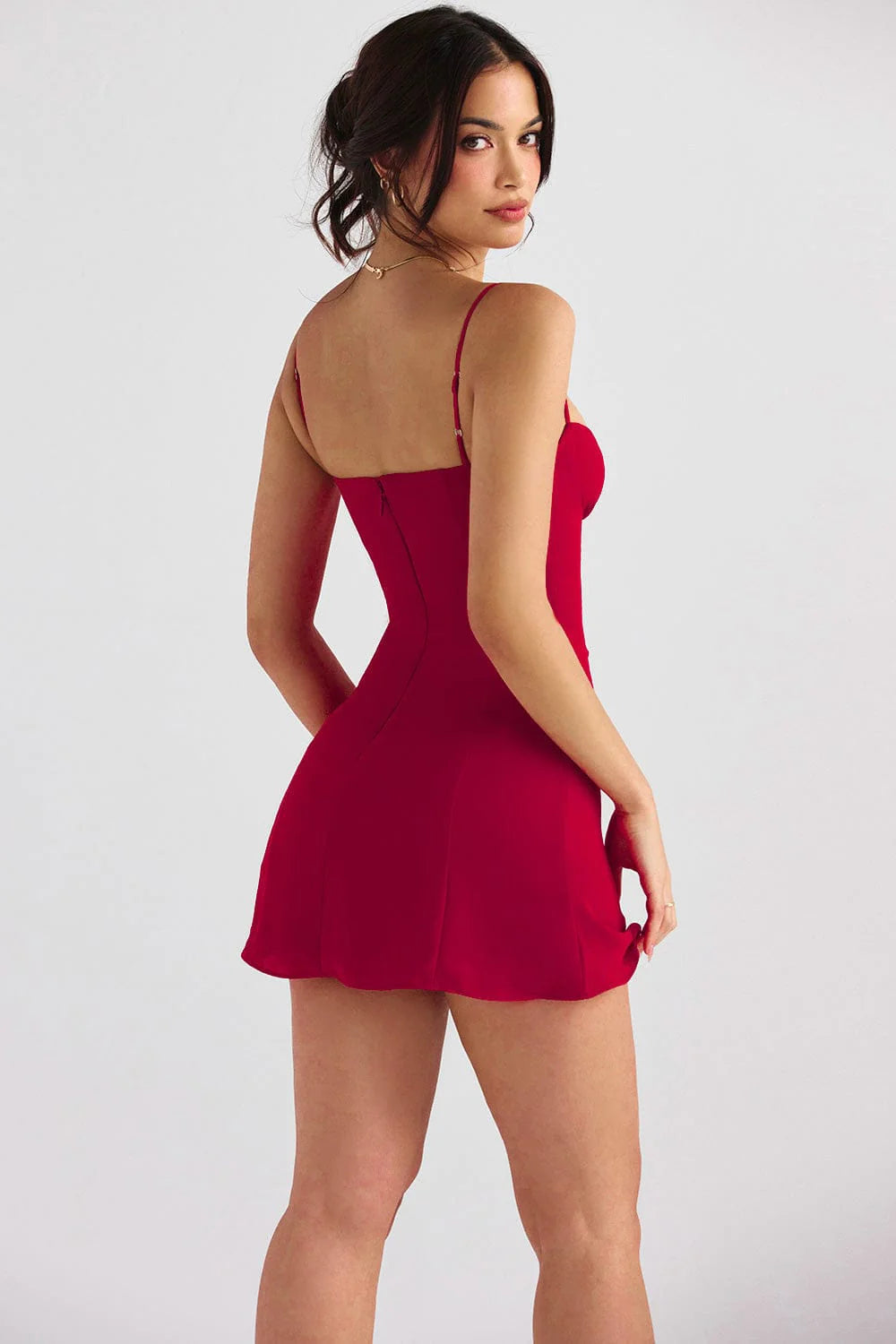 A line red mini dress