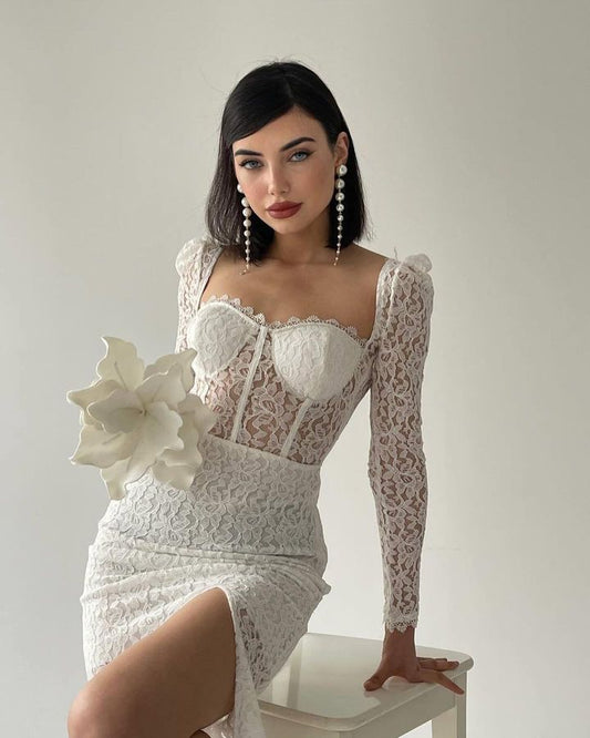 Lace midi dress- white