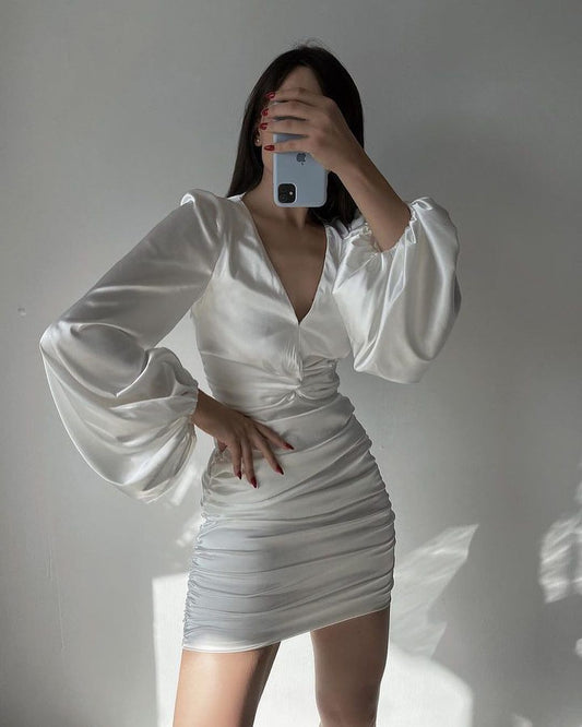 White Puff Sleeve Mini Dress