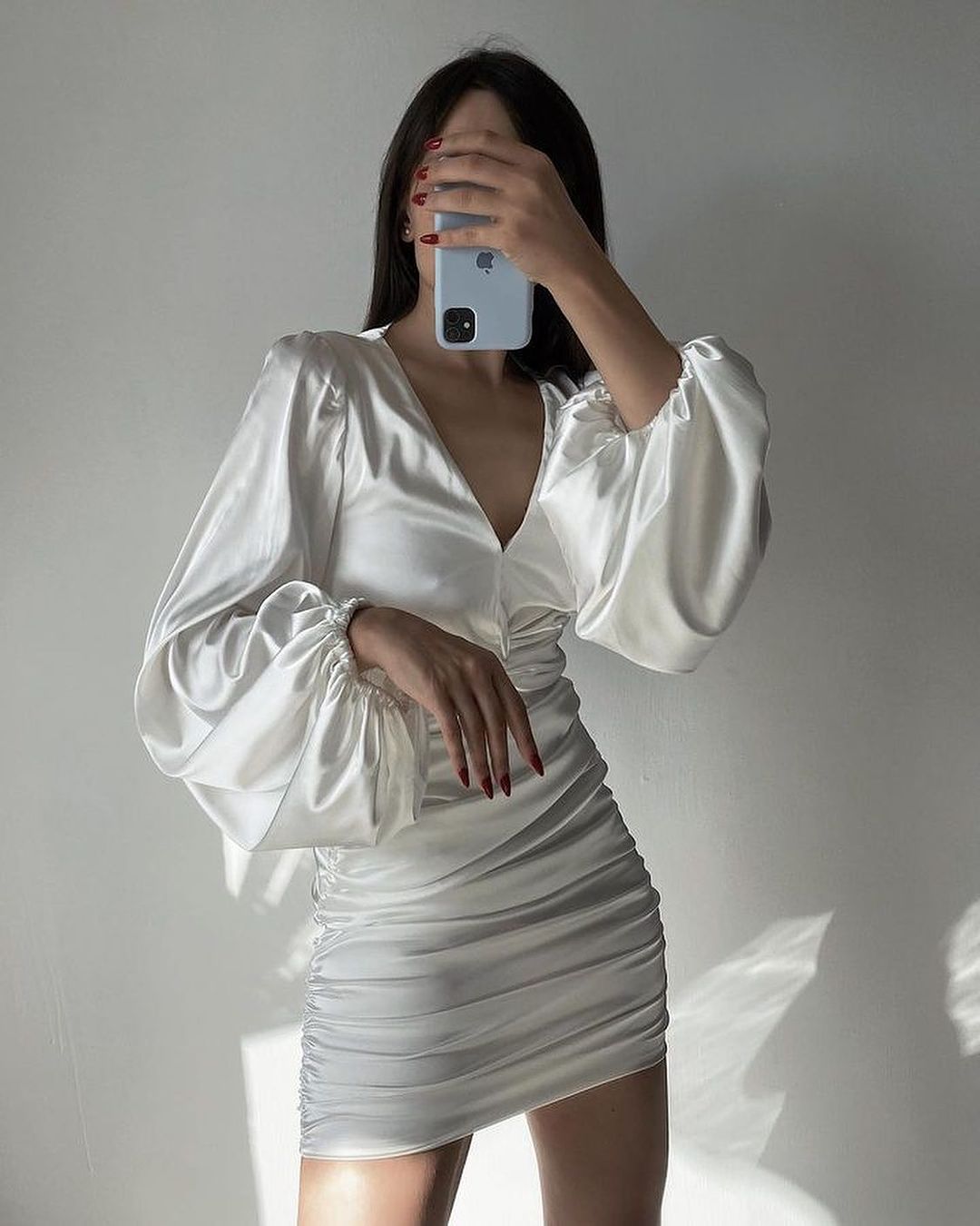 White Puff Sleeve Mini Dress