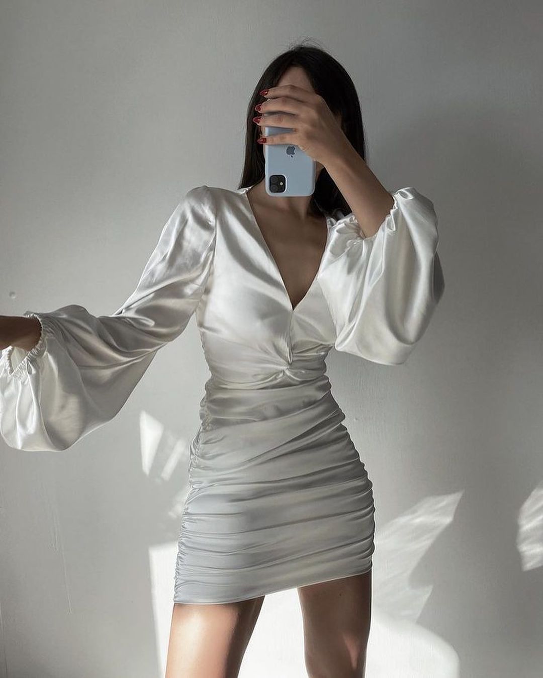 White Puff Sleeve Mini Dress