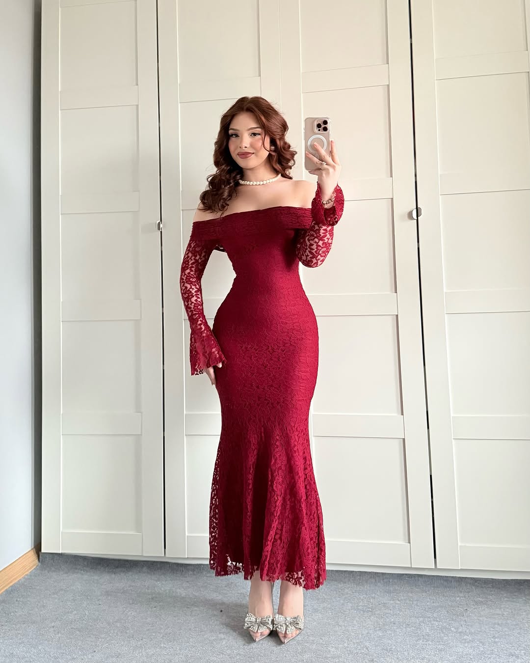 Lacy burgundy dress