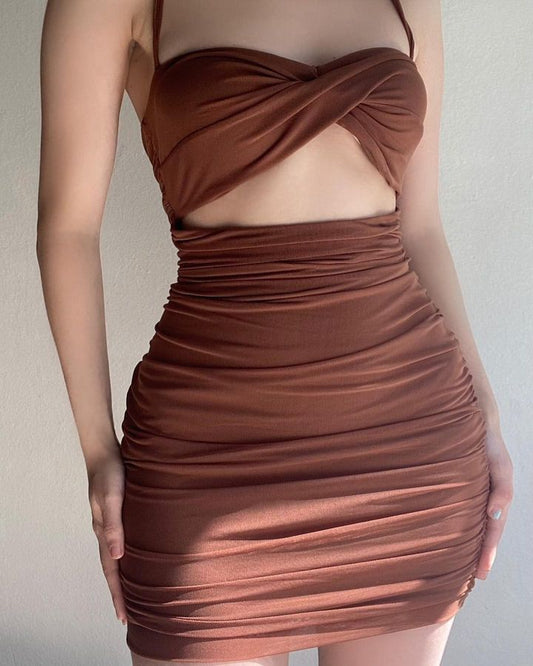 Brown cut out dress