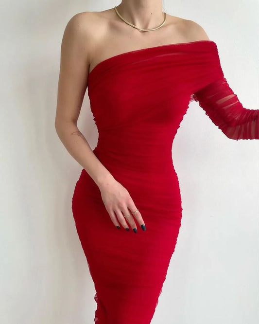 Red one shoulder dress