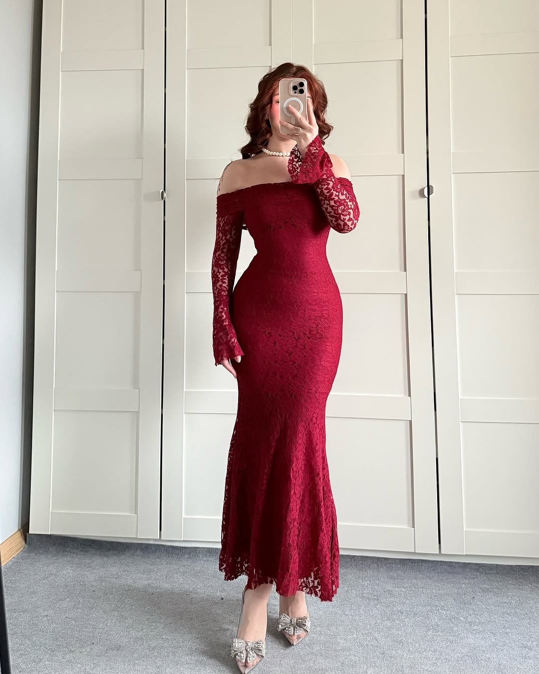 Lacy burgundy dress