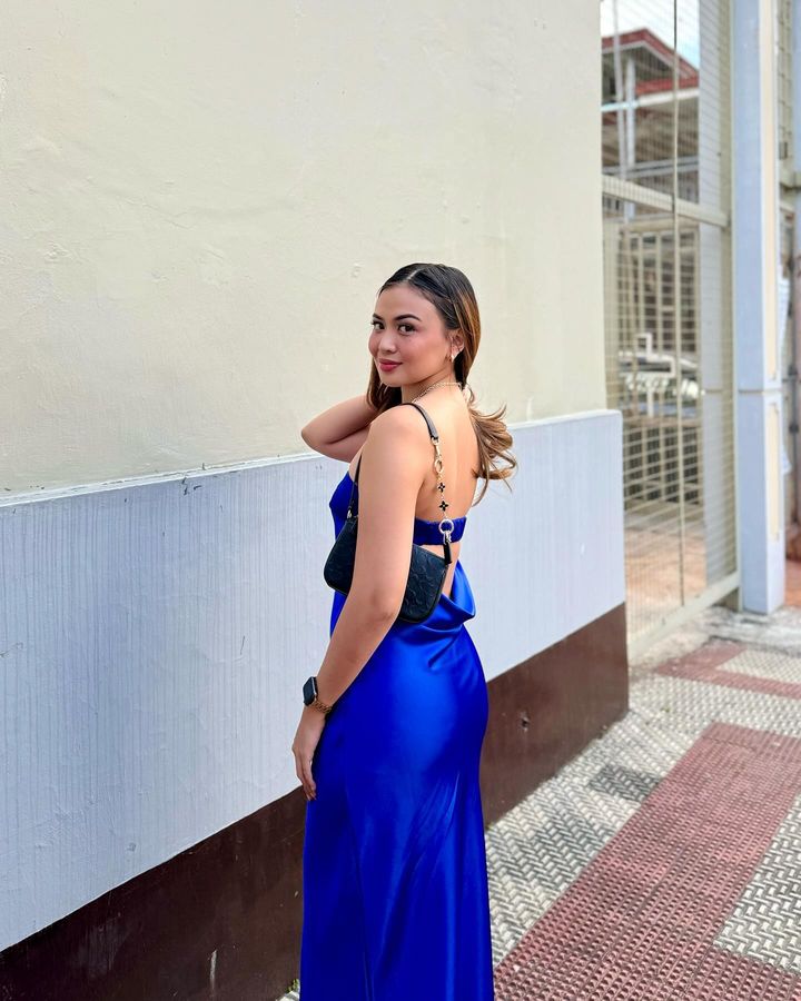 Blue satin maxi dress