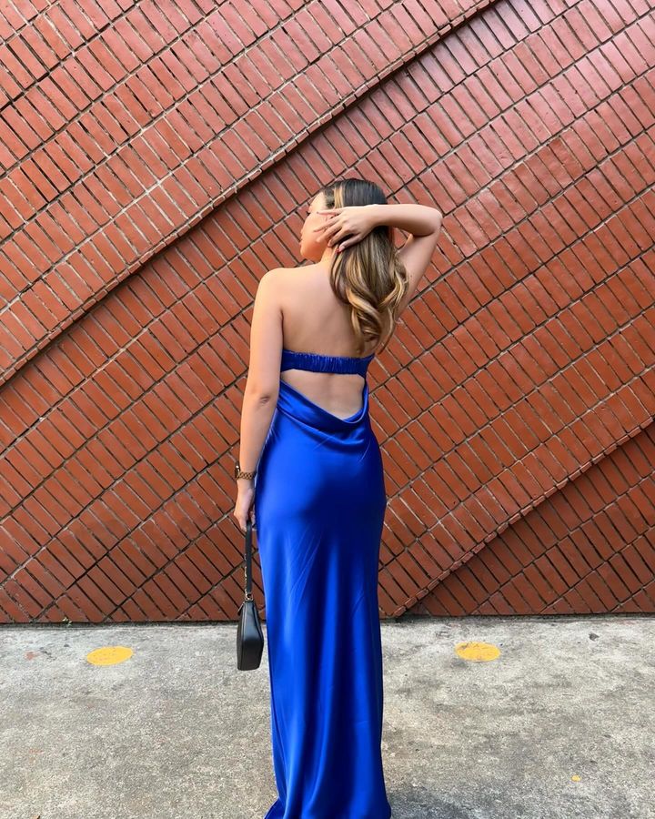 Blue satin maxi dress