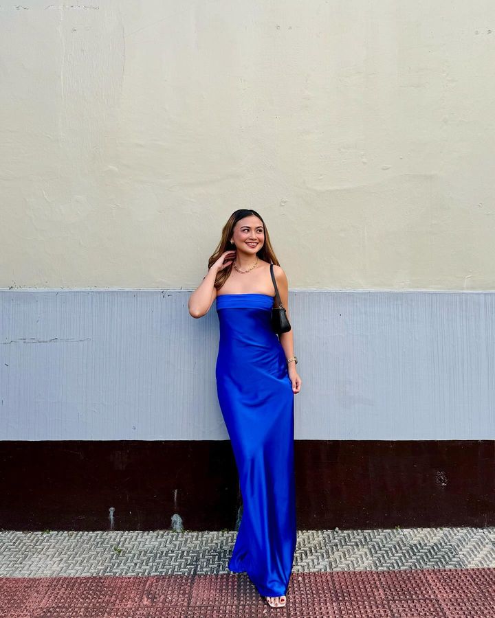 Blue satin maxi dress