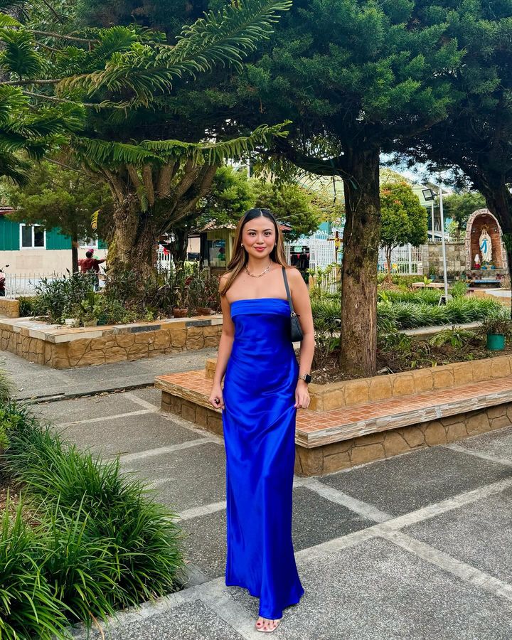 Blue satin maxi dress